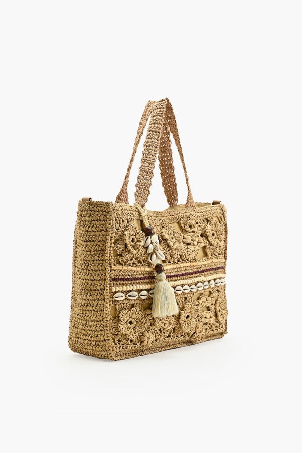 Bali Beaded Shell Raffia Tote - Image 3