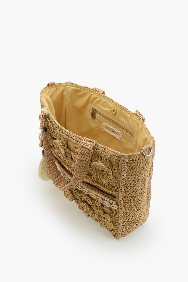 Bali Beaded Shell Raffia Tote - Image 5