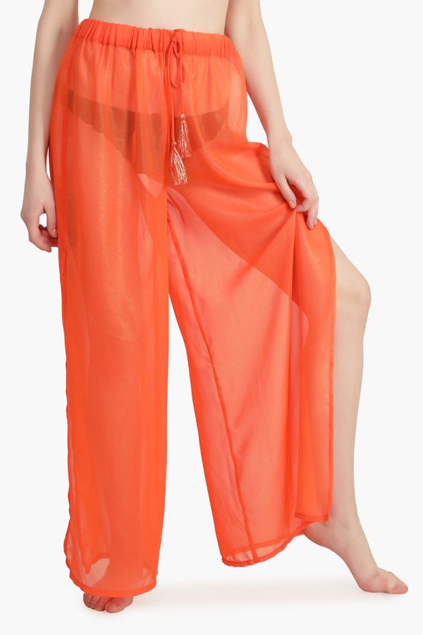 Orange Shimmer Sheer Cover Up Pants - Image 2