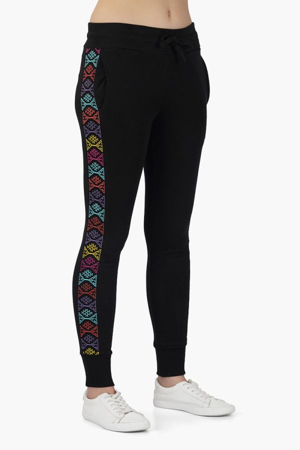 Black Pants with Embroidered Side seam - Image 2
