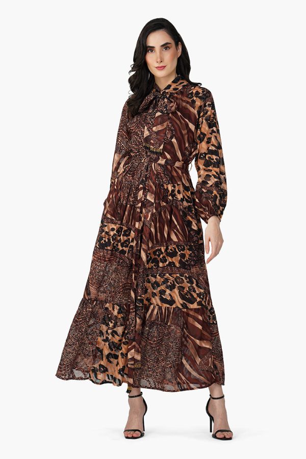 Brown Animal Patch Print Maxi Dress - Image 2