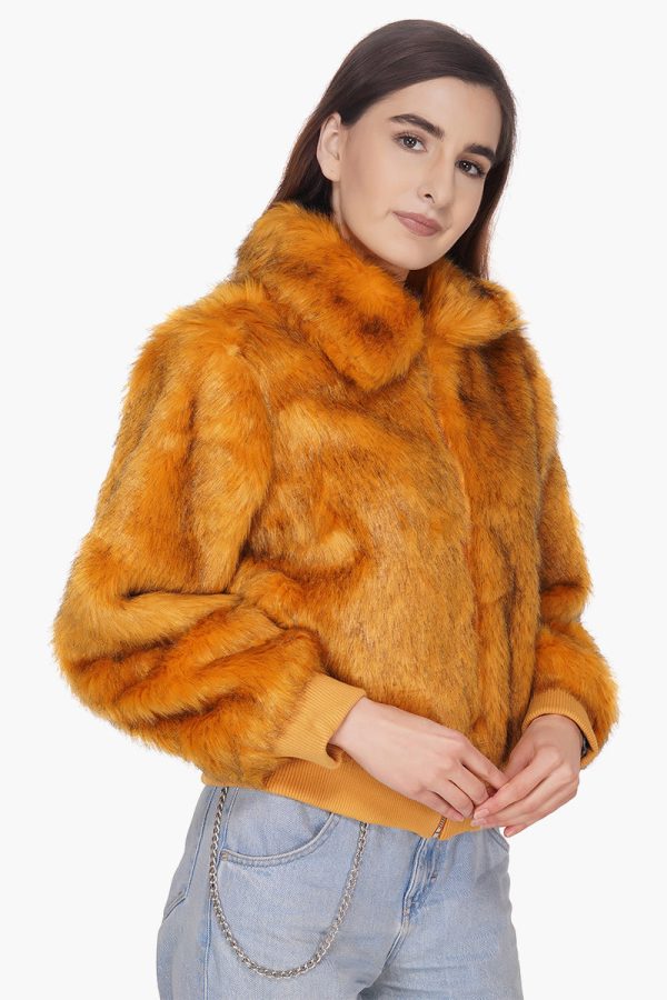 Golden Fox Faux Fur Bomber Jacket - Image 2