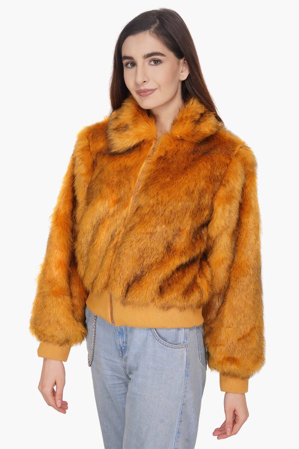 Golden Fox Faux Fur Bomber Jacket - Image 3