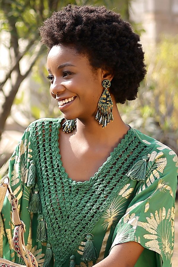 Emerald Beaded Drop Earrings - Image 2