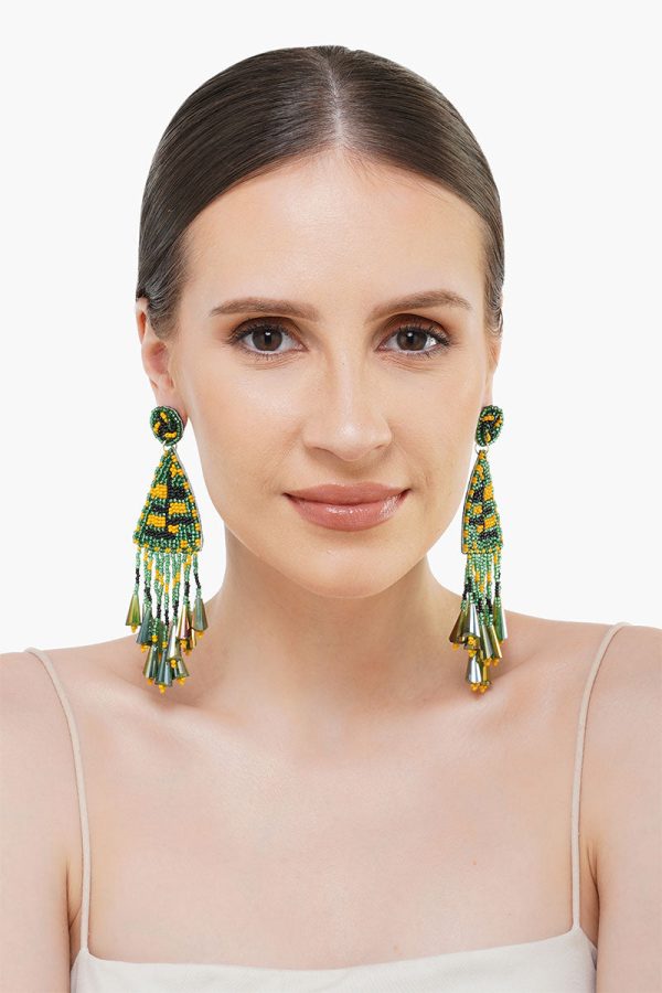 Emerald Beaded Drop Earrings - Image 3