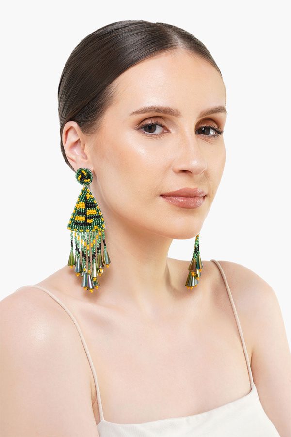 Emerald Beaded Drop Earrings - Image 4